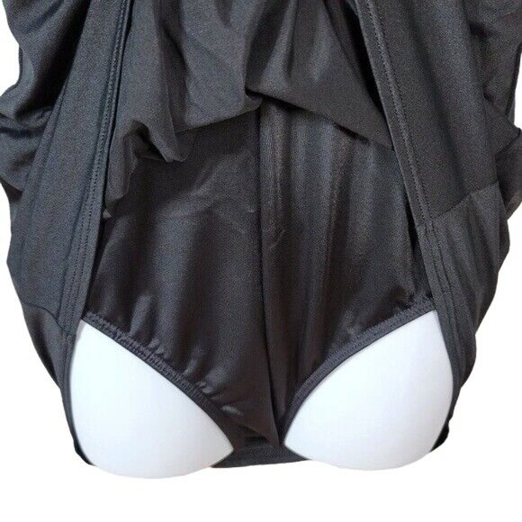 Lands' End Swim Dress Suit Black SZ 12 White Trim Surplice Halter Ties One Piece - Picture 3 of 6